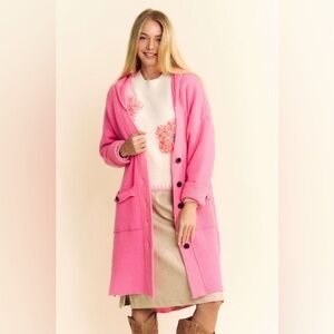 Davi & Dani Side Slit Button Up Hooded Cardigan 10010094516